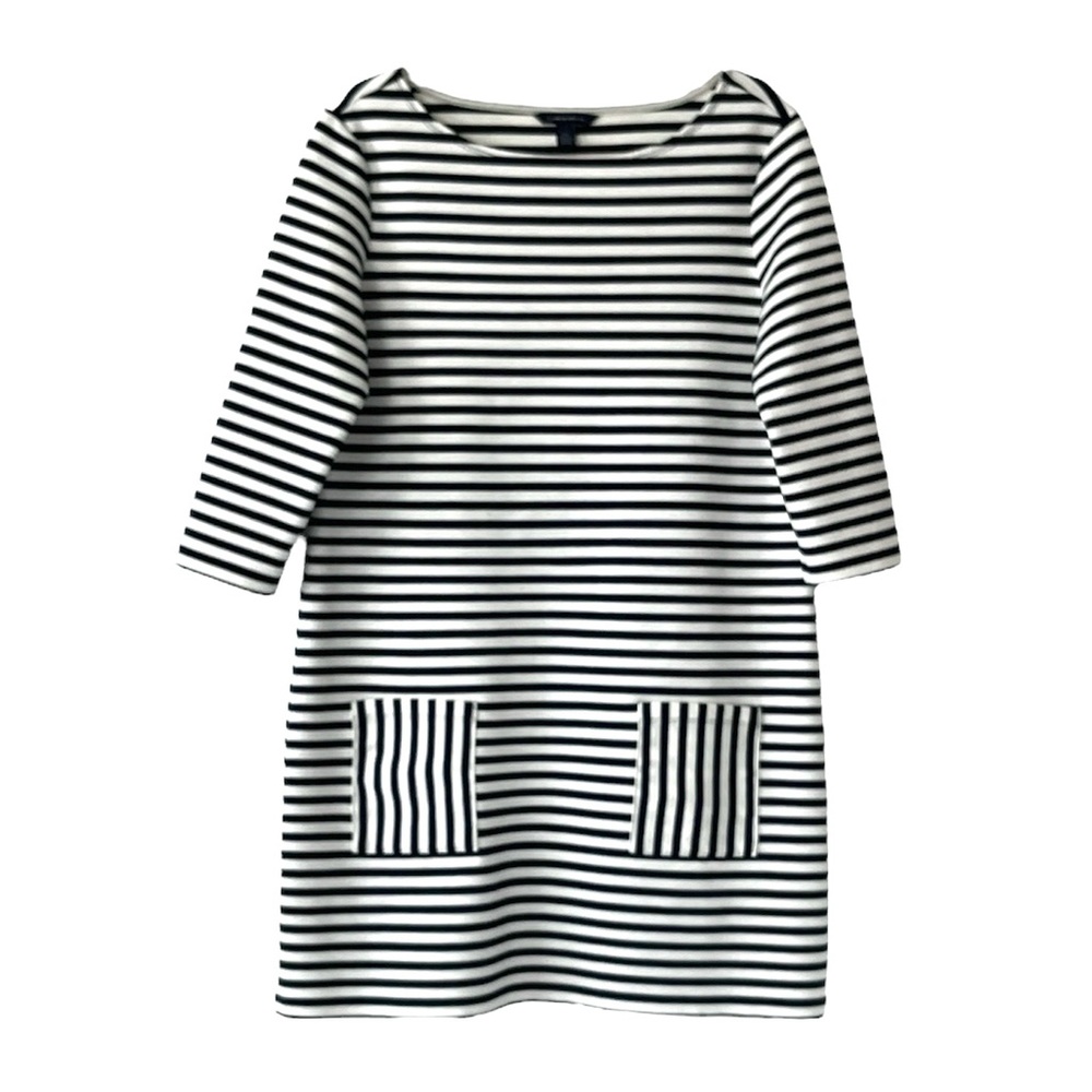 Tommy Hilfiger Navy Blue & White Striped Aline 3/4 Sleeve Nautical Dress Size L